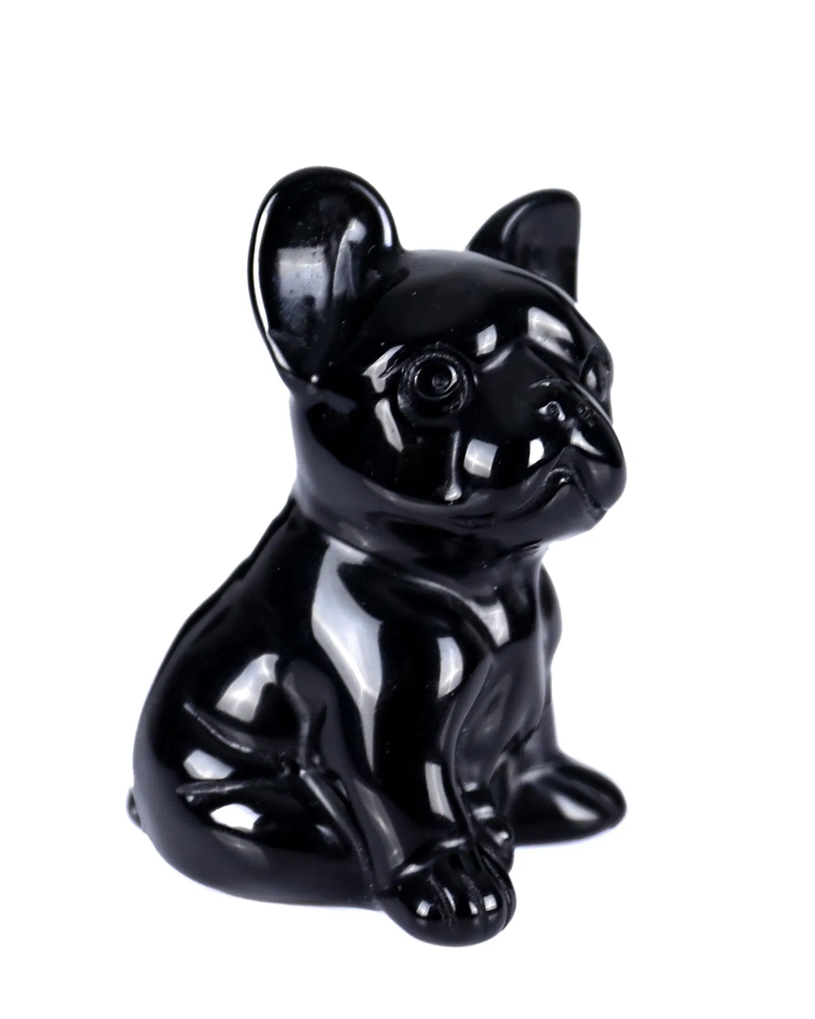 3.0 Inch Natural Crystal Animal Carved Black Obsidian Dog Carvings