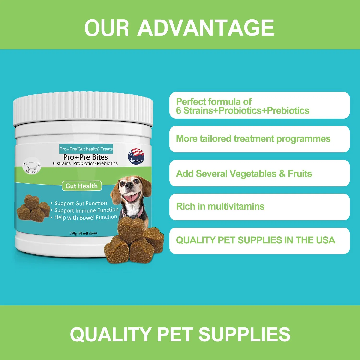 Bulk Purchase Pet Probiotic &amp; Prebiotic Soft Chews, Functional Gut Health Supplement for Dog Cat