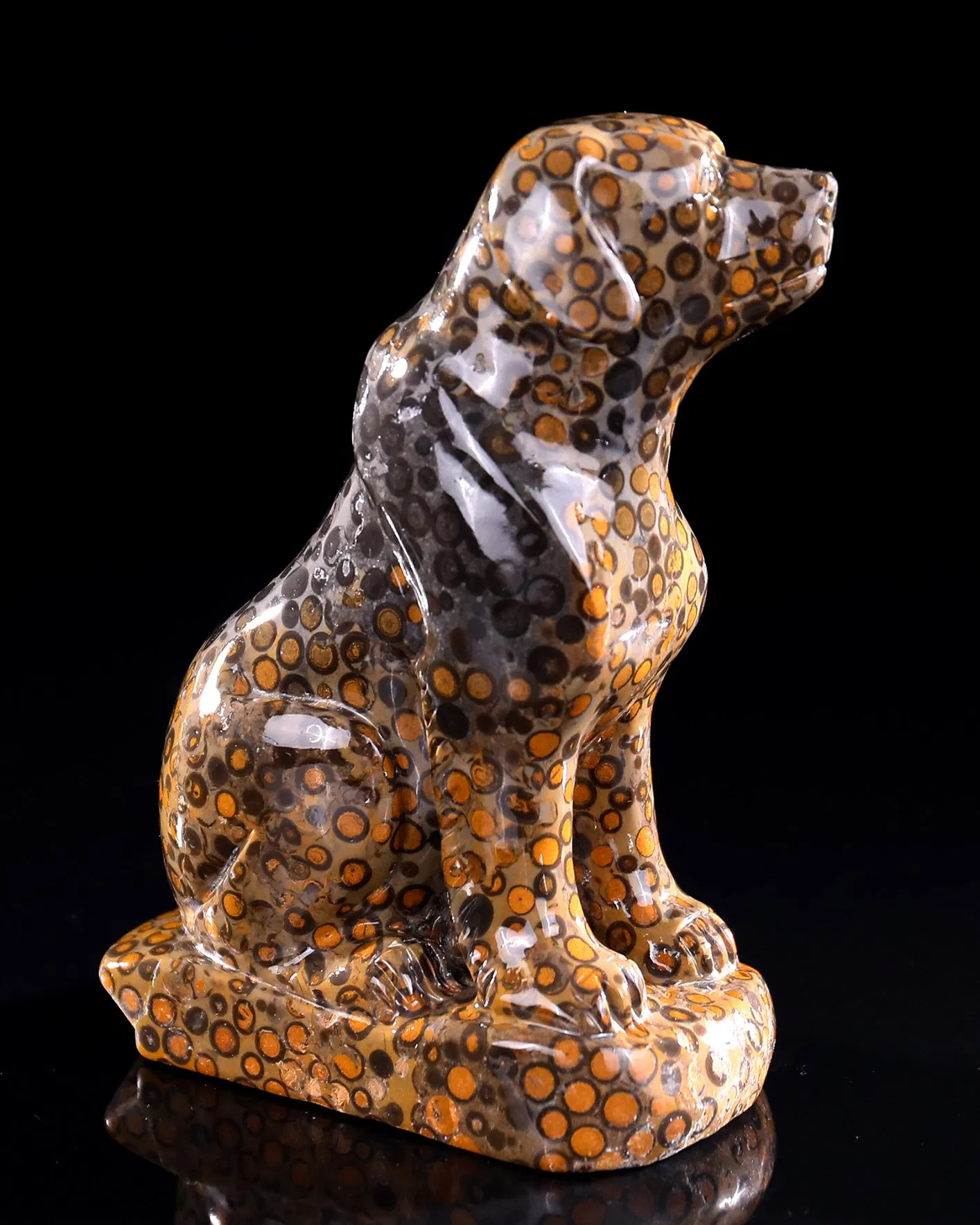 Wholesale Natural Crystal Carving Leopard Skin Jasper Dog Sculpture