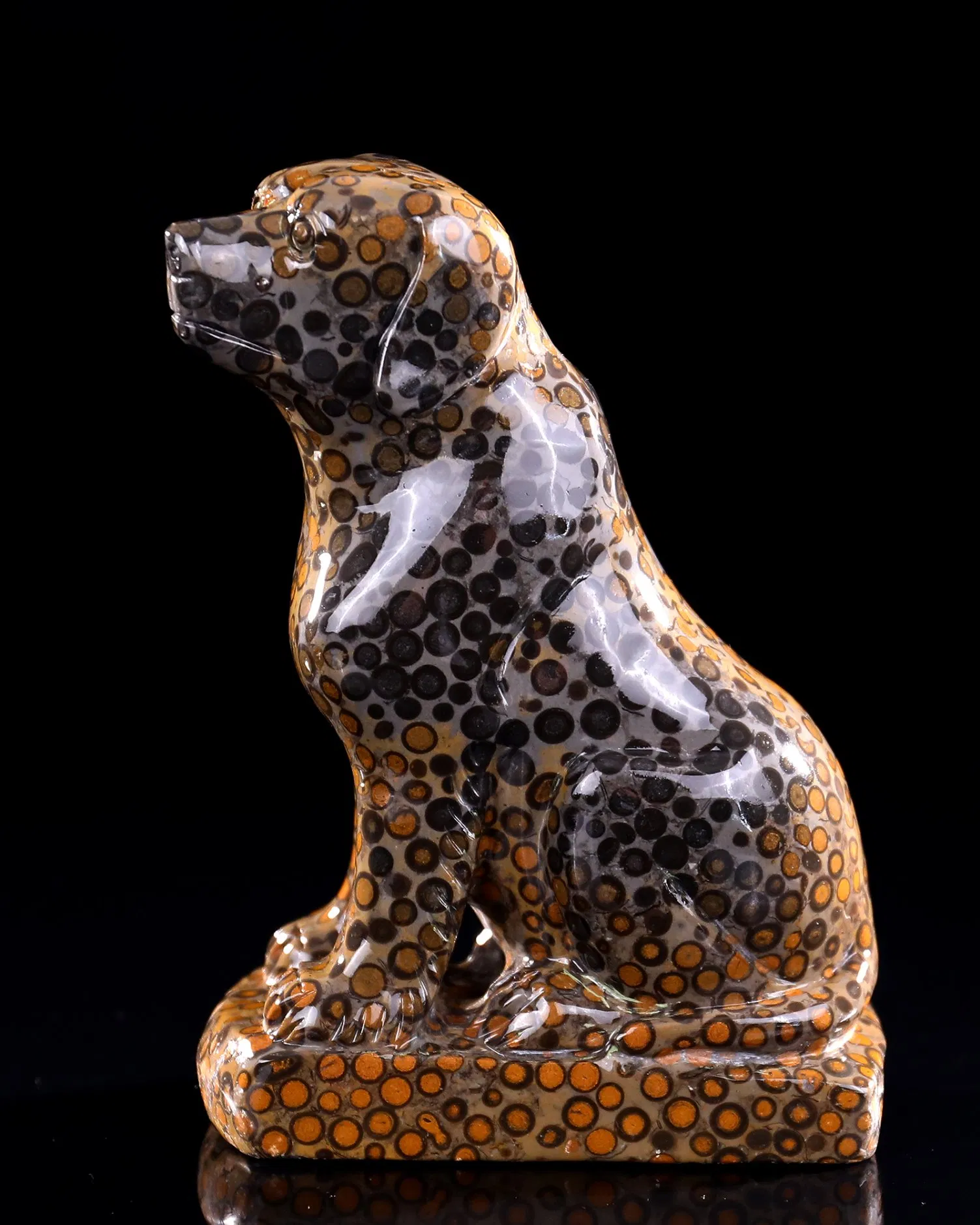 Wholesale Natural Crystal Carving Leopard Skin Jasper Dog Sculpture