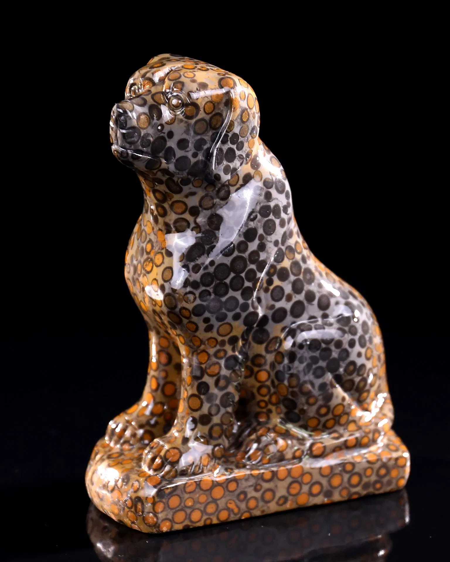 Wholesale Natural Crystal Carving Leopard Skin Jasper Dog Sculpture