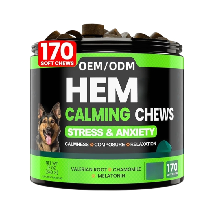 Dogs Calming Chews Supplement Helps Pet Calm &amp; Relax Dog Nutrition Soft Chews Treats 120CT with Private Label