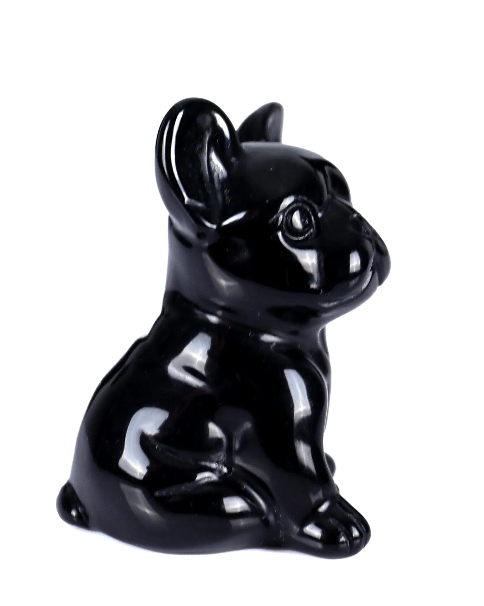 3.0 Inch Natural Crystal Animal Carved Black Obsidian Dog Carvings