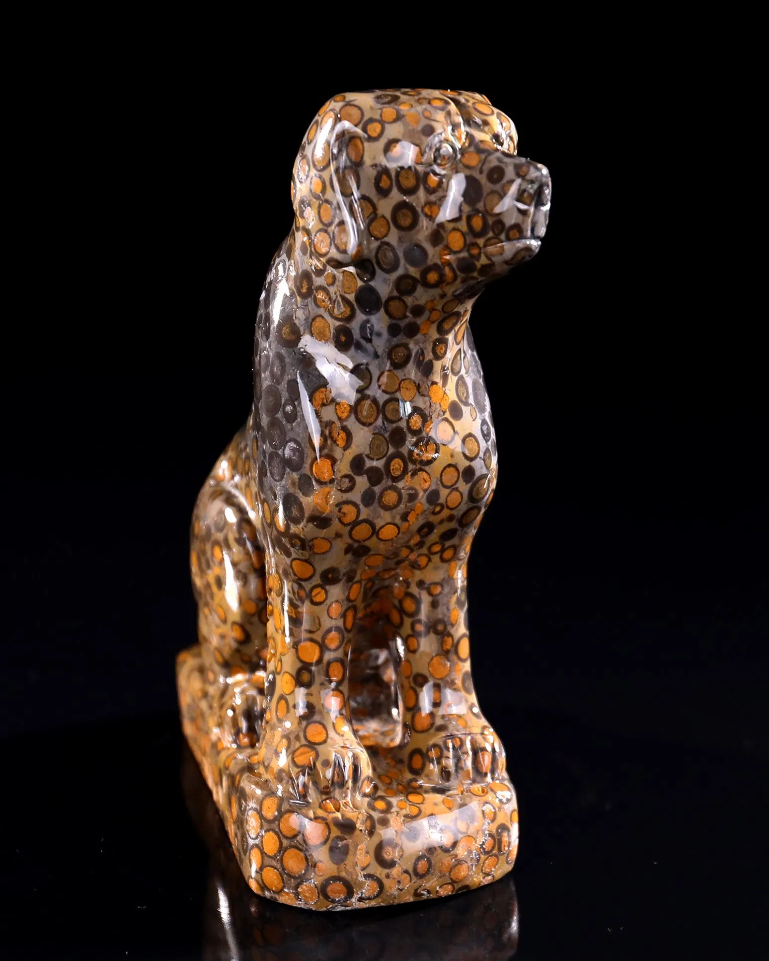 Wholesale Natural Crystal Carving Leopard Skin Jasper Dog Sculpture