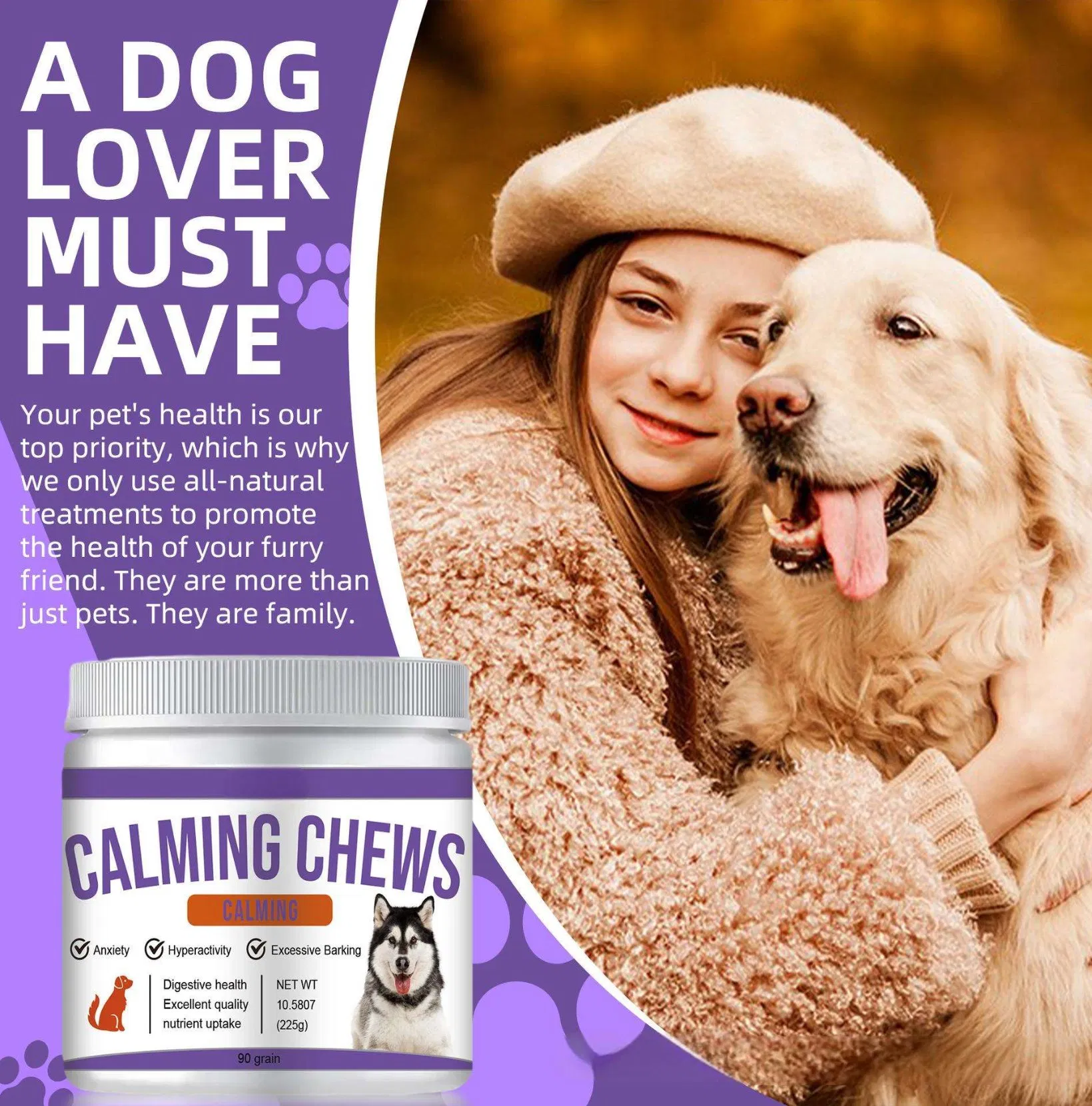 Dog Food Pet Calming and Soothing Chewable Tablets From The Factory