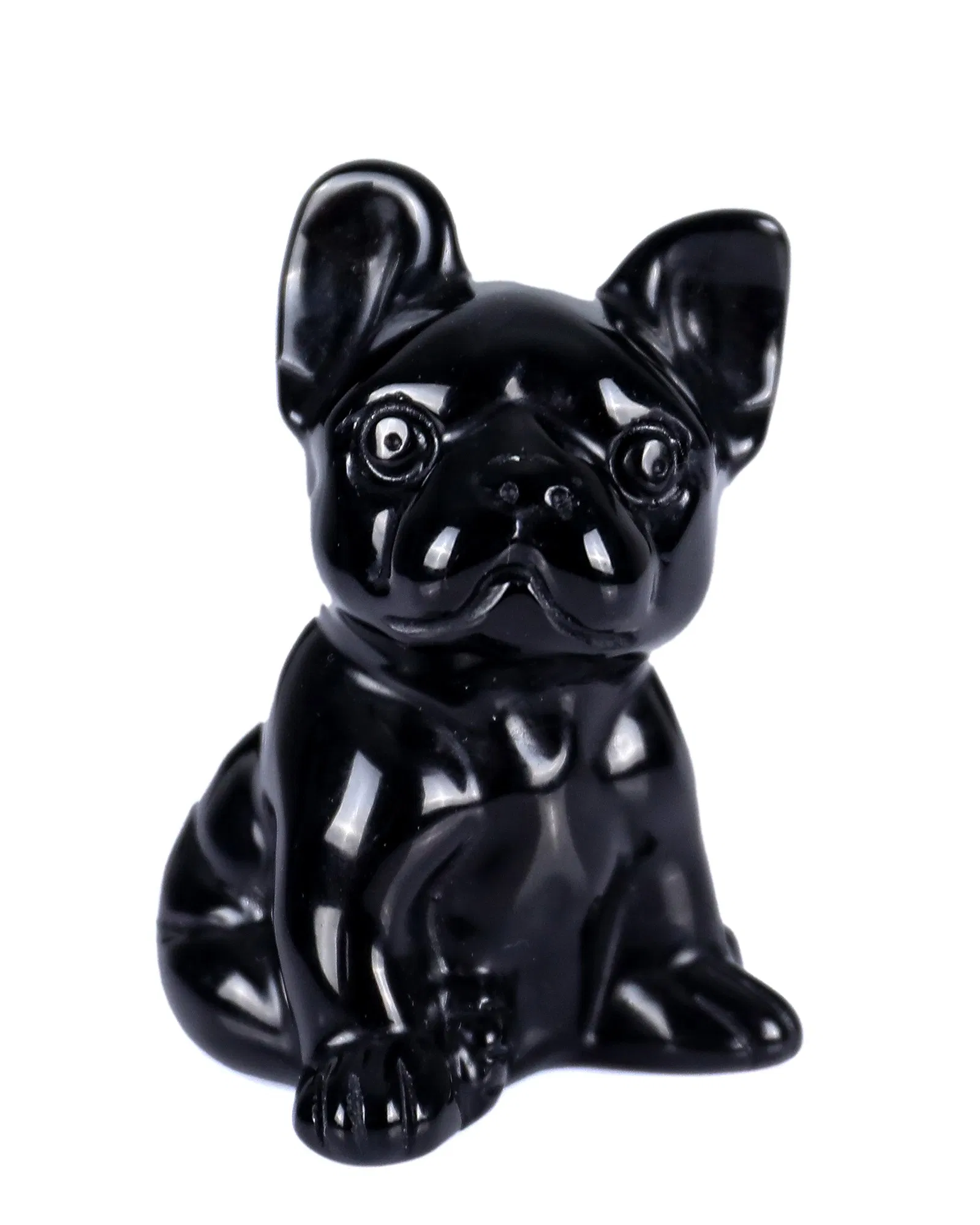 3.0 Inch Natural Crystal Animal Carved Black Obsidian Dog Carvings