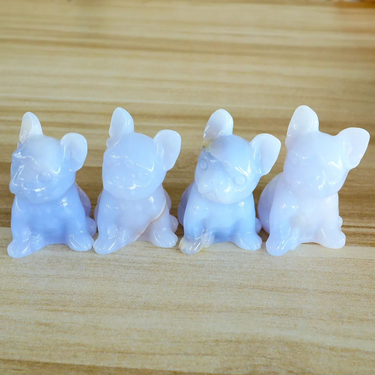 3 Inch Hand Carved Natural Crystals Blue Chalcedony Animal Dog Healing Crystal Carving French Bull Dog