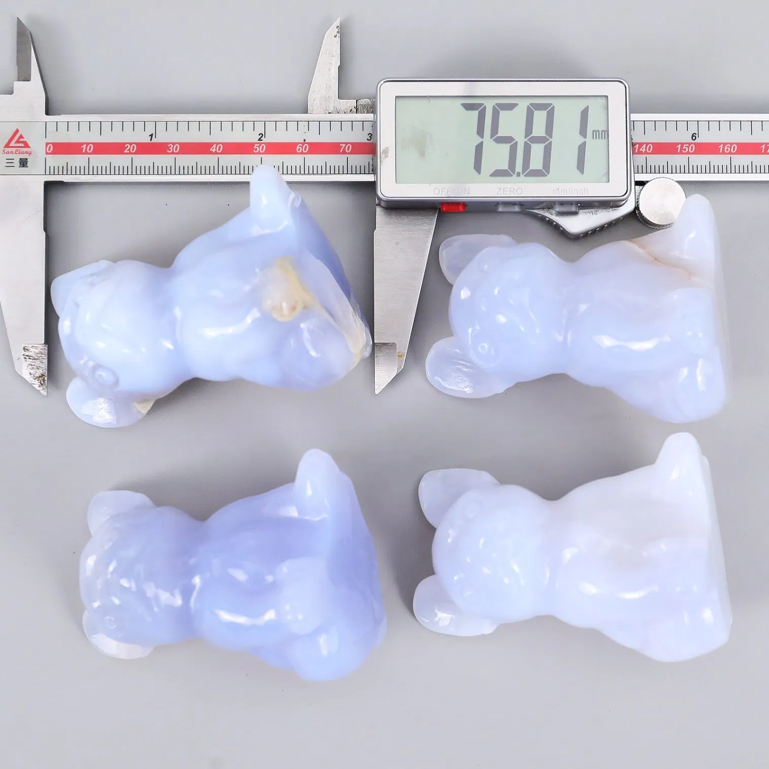 3 Inch Hand Carved Natural Crystals Blue Chalcedony Animal Dog Healing Crystal Carving French Bull Dog