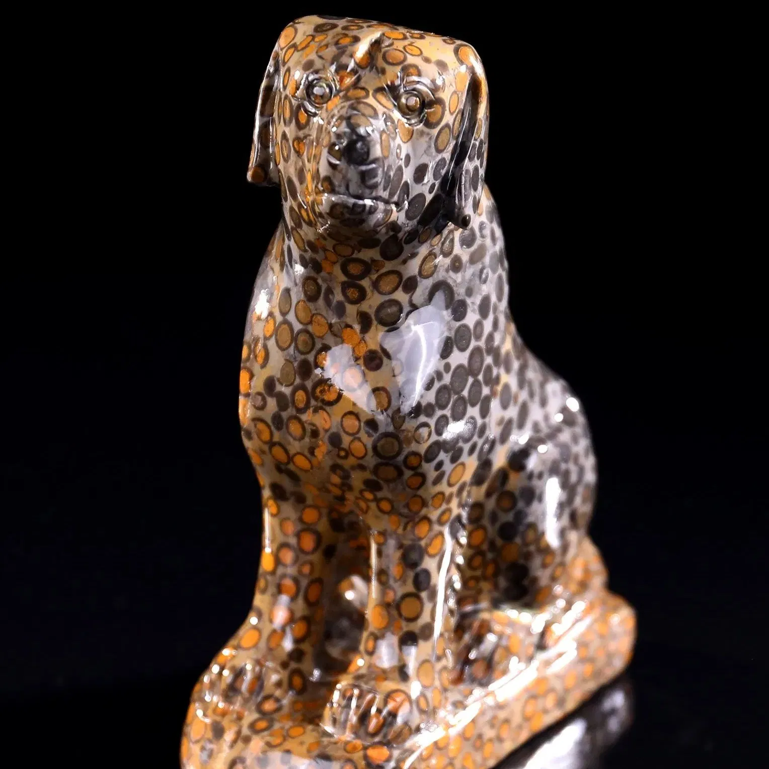 Wholesale Natural Crystal Carving Leopard Skin Jasper Dog Sculpture