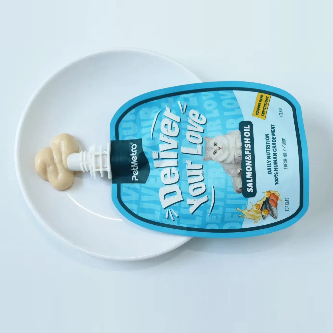 Functional Creamy Cat Treats with Salmon and Fish Oil Skin Coat Support Cat Creamy Pouch