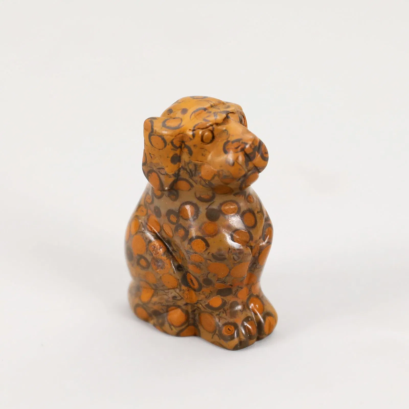 Wholesale Natural Crystal Carved Cute Small Dog Carving Statue Leopard Skin Jasper Animal Crafts for Home Decoration Gift