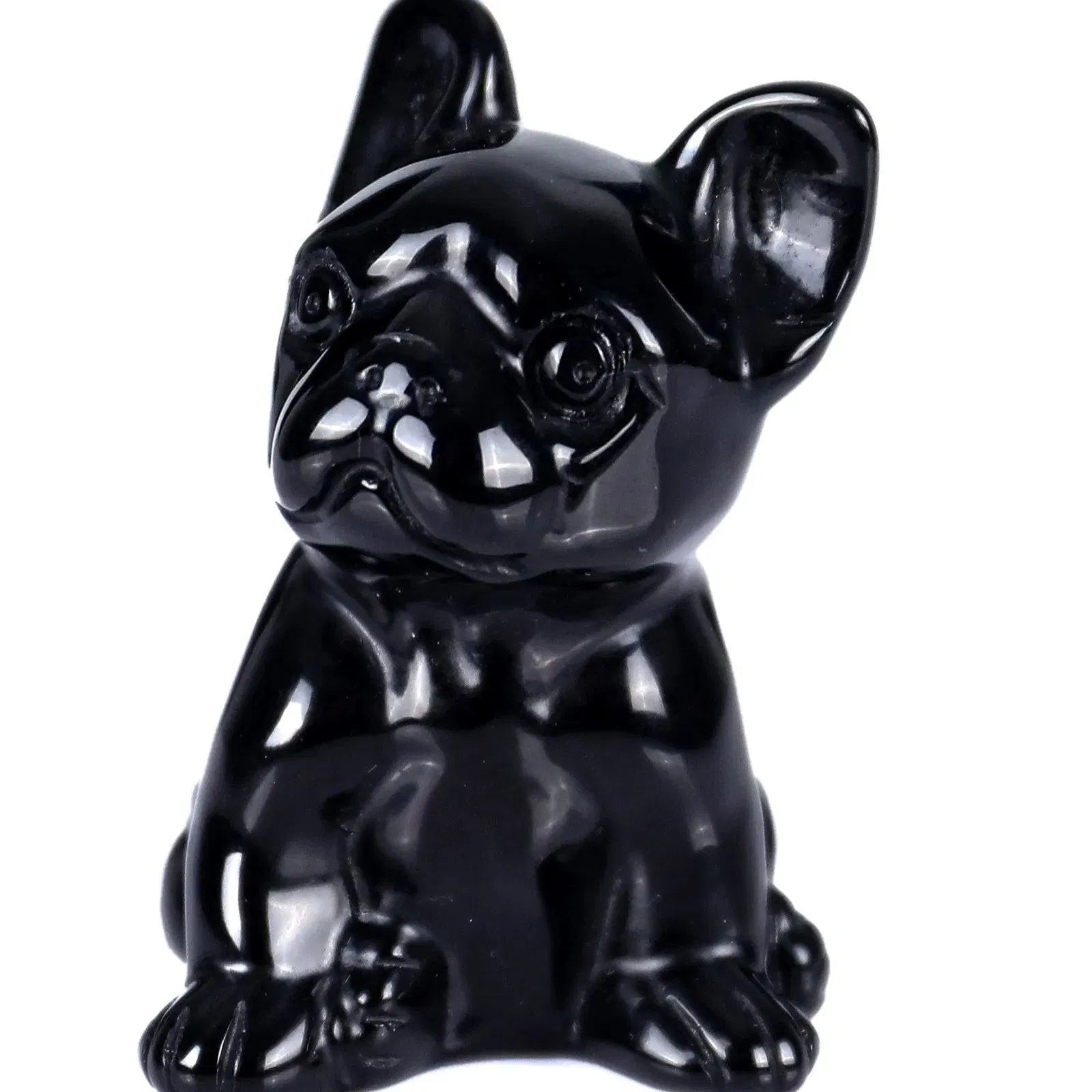 3.0 Inch Natural Crystal Animal Carved Black Obsidian Dog Carvings