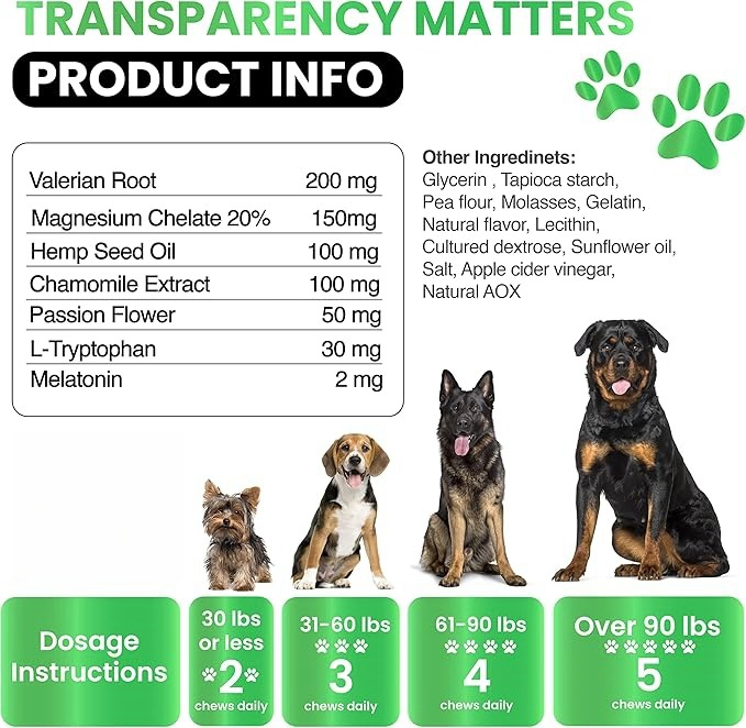 Dogs Calming Chews Supplement Helps Pet Calm &amp; Relax Dog Nutrition Soft Chews Treats 120CT with Private Label
