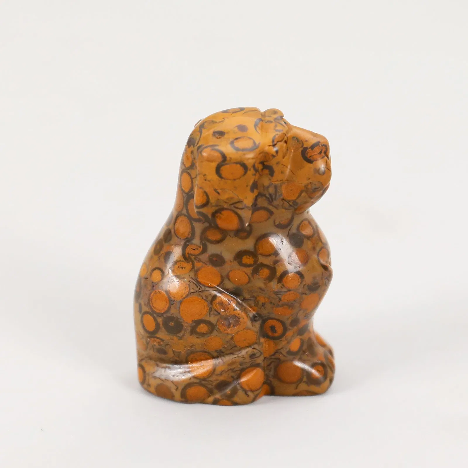 Wholesale Natural Crystal Carved Cute Small Dog Carving Statue Leopard Skin Jasper Animal Crafts for Home Decoration Gift
