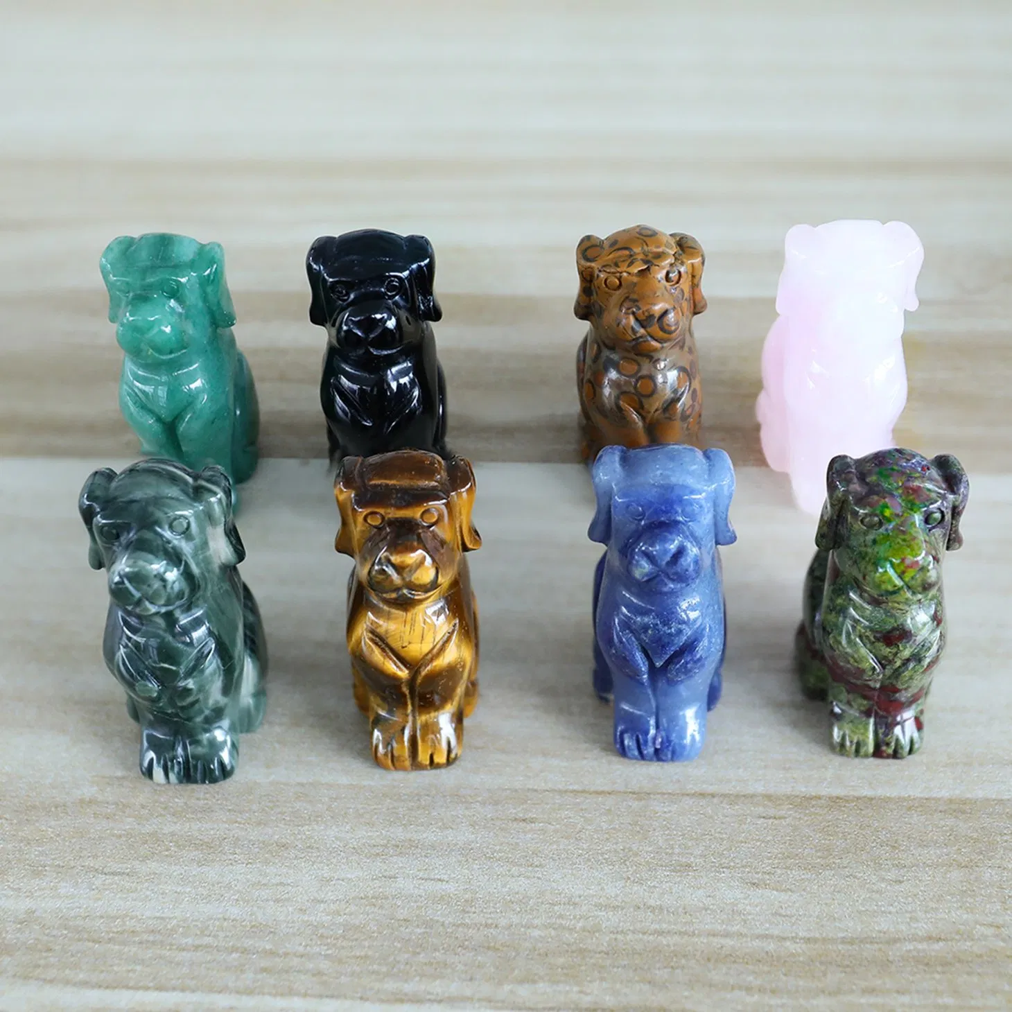 Wholesale Natural Crystal Carved Cute Small Dog Carving Statue Leopard Skin Jasper Animal Crafts for Home Decoration Gift