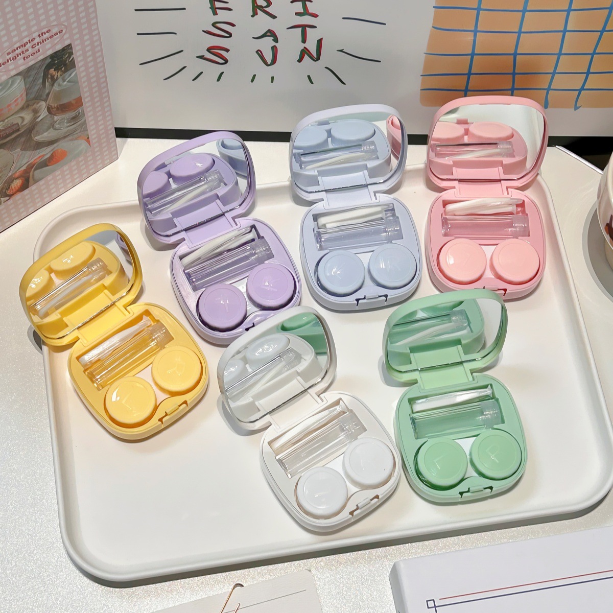 Eyeshare Candy Solid Color Plastic Contact Lens Case  Travel Kit Case  Colored Contact Lenses Case With Tweezers Wearing Stick