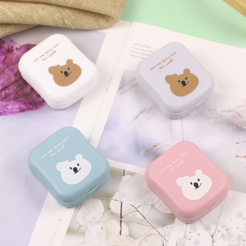 Eyeshare Plastic bear pattern Beauty Eye Box Cosmetic Contact Lenses Box Color Contact Lenses Case With Tweezers