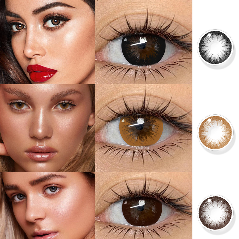 EYESHARE Natural Color Lens Eyes Soft Cosmetic Contact Lenses Daily & Yearly Disposable Prescription Eye Lens Care Solution