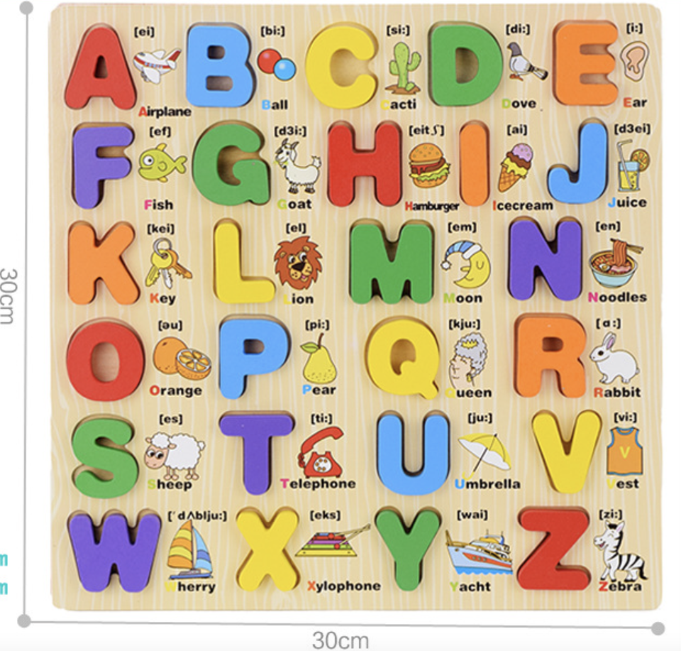 EDULAND Custom CE CPC Wood Children Education Montessori Educational Wooden ABC 3D Matching Puzzle Board Alphabet Toys for Kids