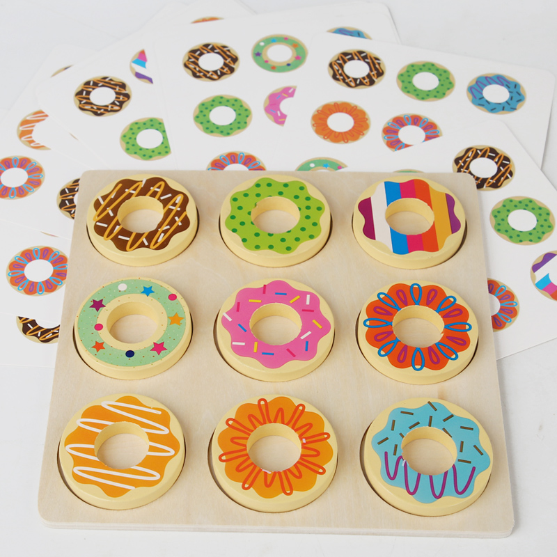 Montessori Toy Wooden Color Matching Toy, Funny Creative Activities Practical Educational Toy, Donuts Sorting Game for Kids Toys