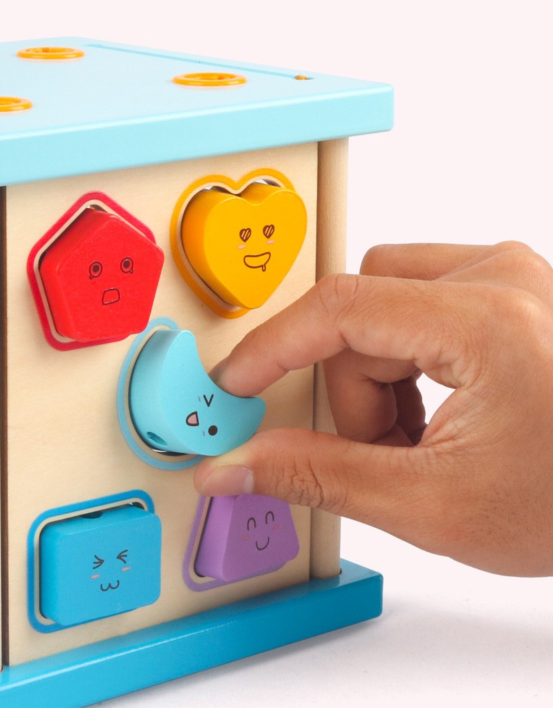 Children Early Educational Wooden Block Box Shape Sorting Toy Hot Selling 4 in 1 Wooden Toys Shape Cognitive Block Wooden