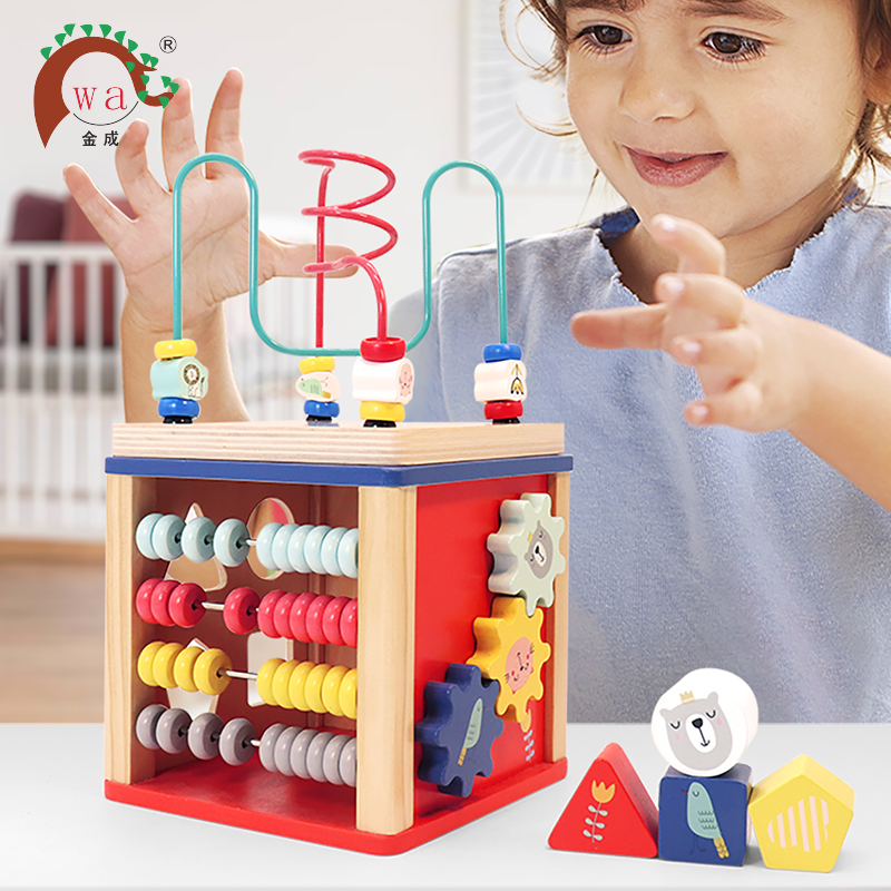 5 in 1 multi-function children wooden activity cube for baby
