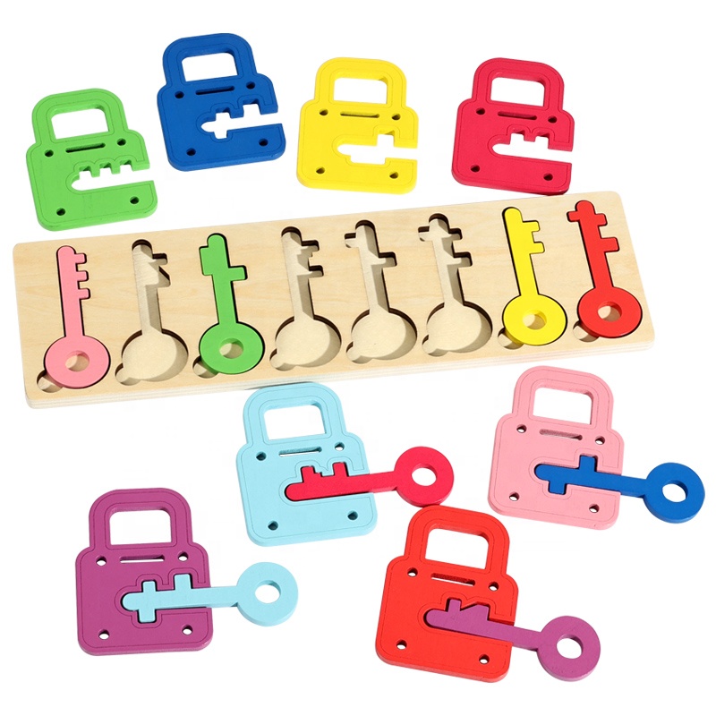 Montessori Wooden Locks and Keys Puzzle, Matching &amp; Learning Toy for Toddlers, Shape &amp; Color Recognition Fine Motor Skills Game