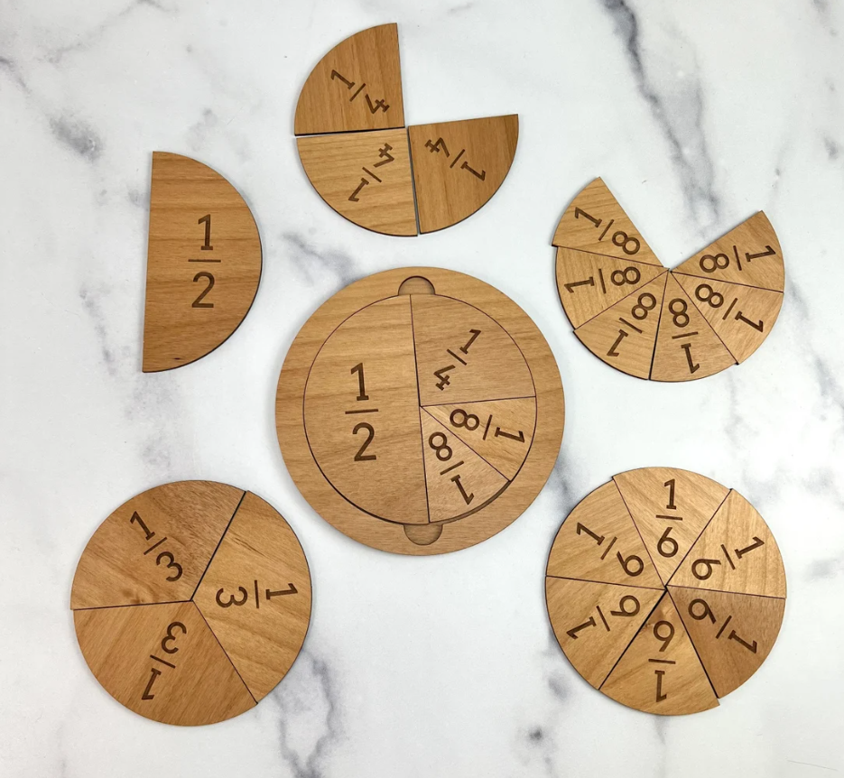 Natural Wooden Fractions Puzzle Board Maths Learning Educational Pop It Toys for Kids Math