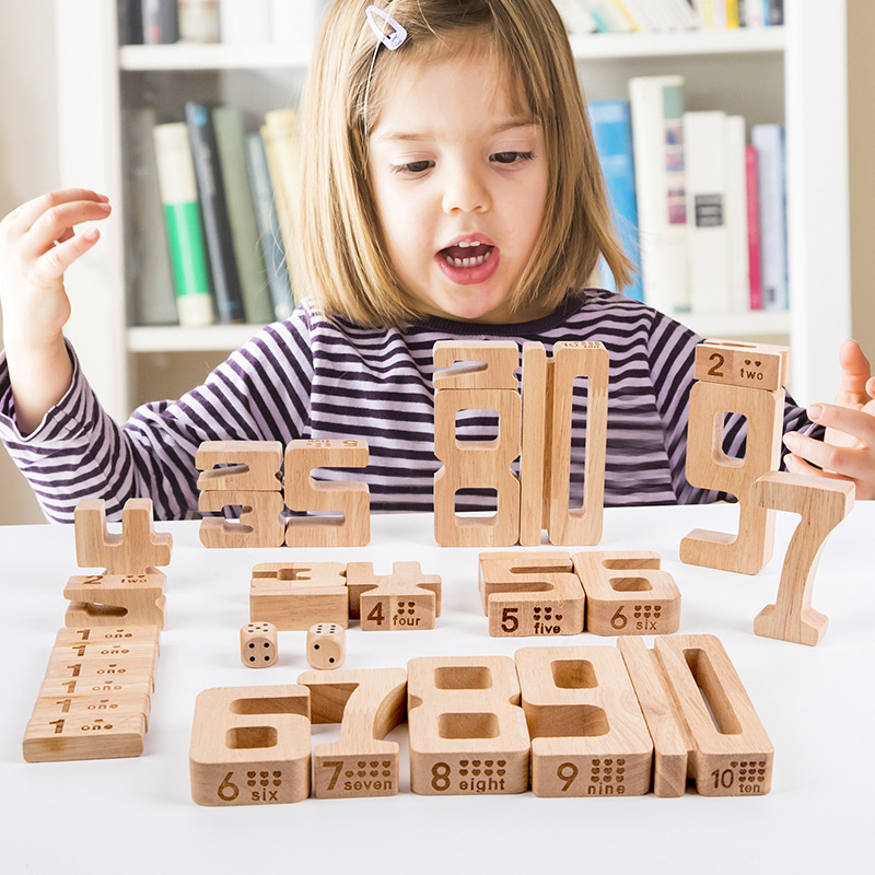 30pcs Kids Math Learning Digital Toys Wooden Number Blocks 1-10 Digital Building Block