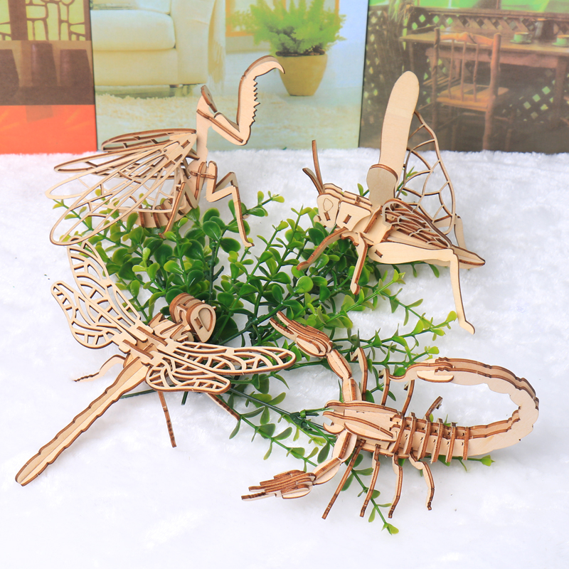 Wooden Montessori Educational Kids Puzzles Toys 3D Puzzle DIY Insects Animal Bee For Child Age 3 4 5 Boys And Girls