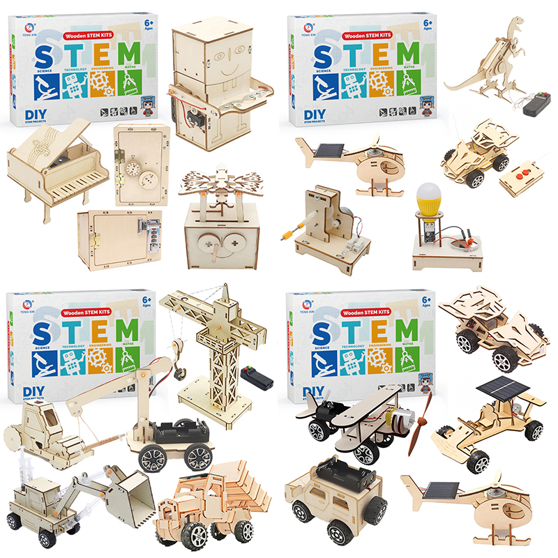 OEM Wooden 3D Puzzle Experiment Set Diy Assembly Science Engineering Porjects Kit Montessori Educational Stem Toys For Kids Gift