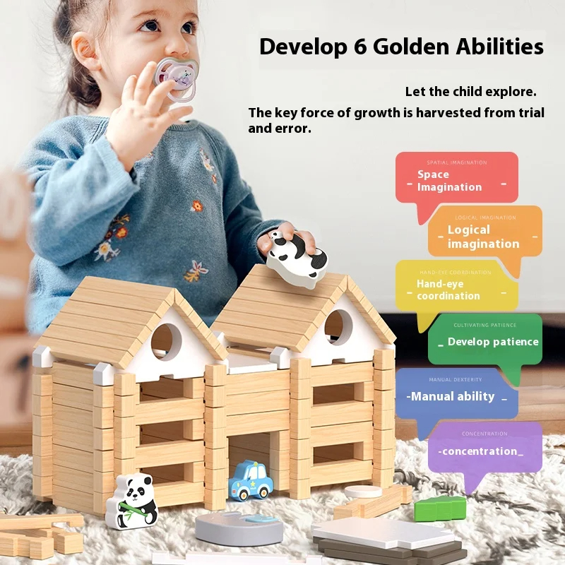 Lu Ban Mortise Tenon Building Blocks for Children's Early Education Small Architect Assembly Construction Wooden Toys Age 2-4