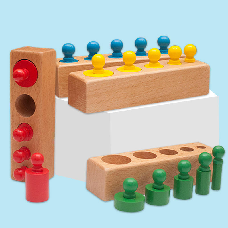 Montessori Wooden Sensory Cylinder Toy for Kids Color Matching Shape Recognition Educational Socket Toy for Cognitive