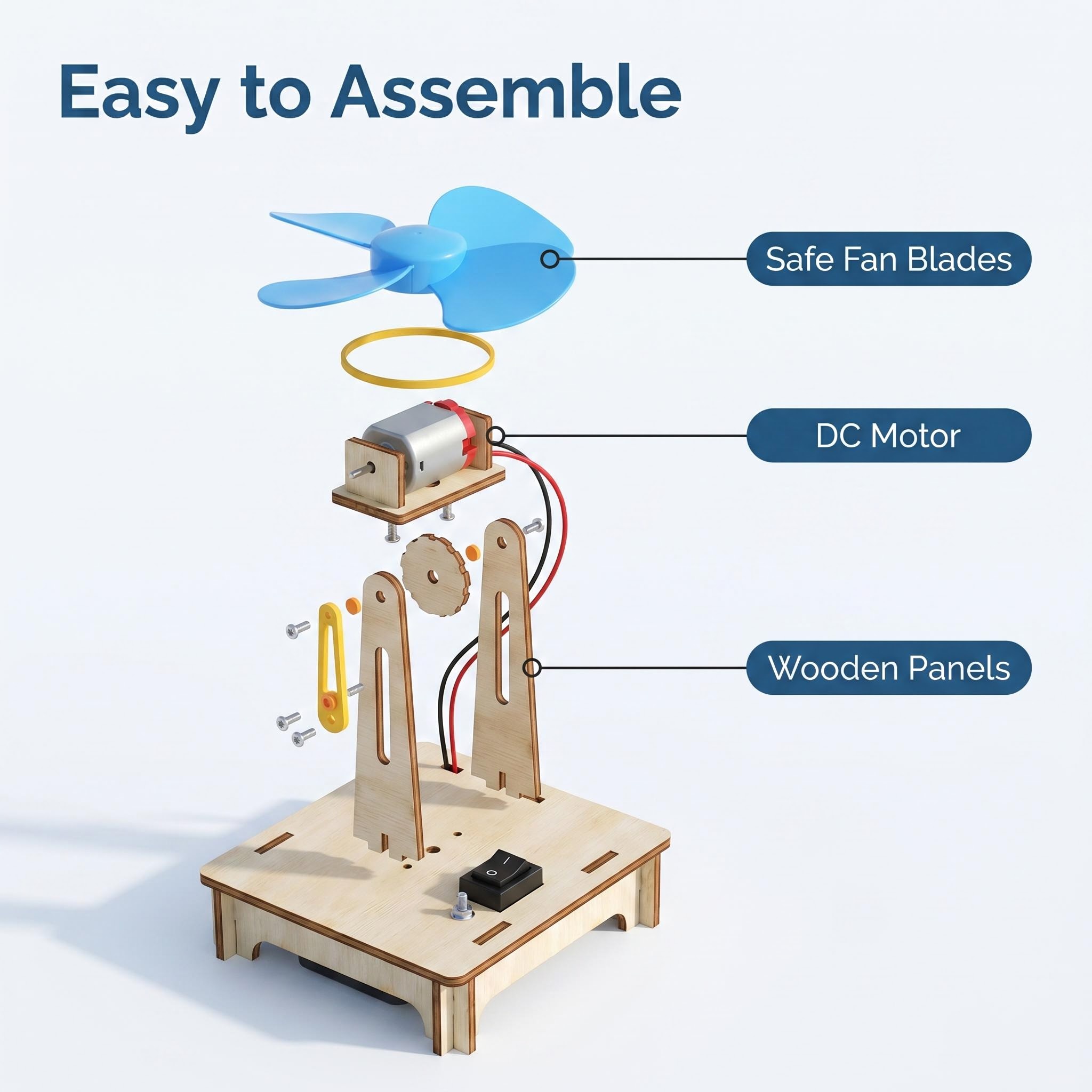 Cute Safe Wooden DIY Fan Assembly Toy Kids STEM Educational Handmade Learning Toy