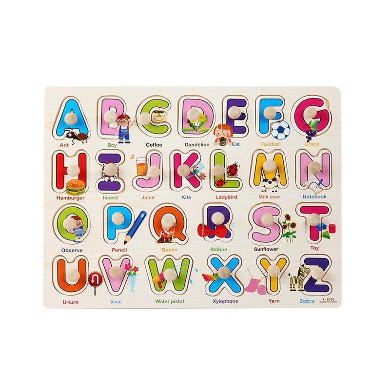 Mushroom Nail Handheld Puzzle Board Montessori Early Education Wooden Toy Alphabet Number Fruit Shape Recognition Puzzle Board