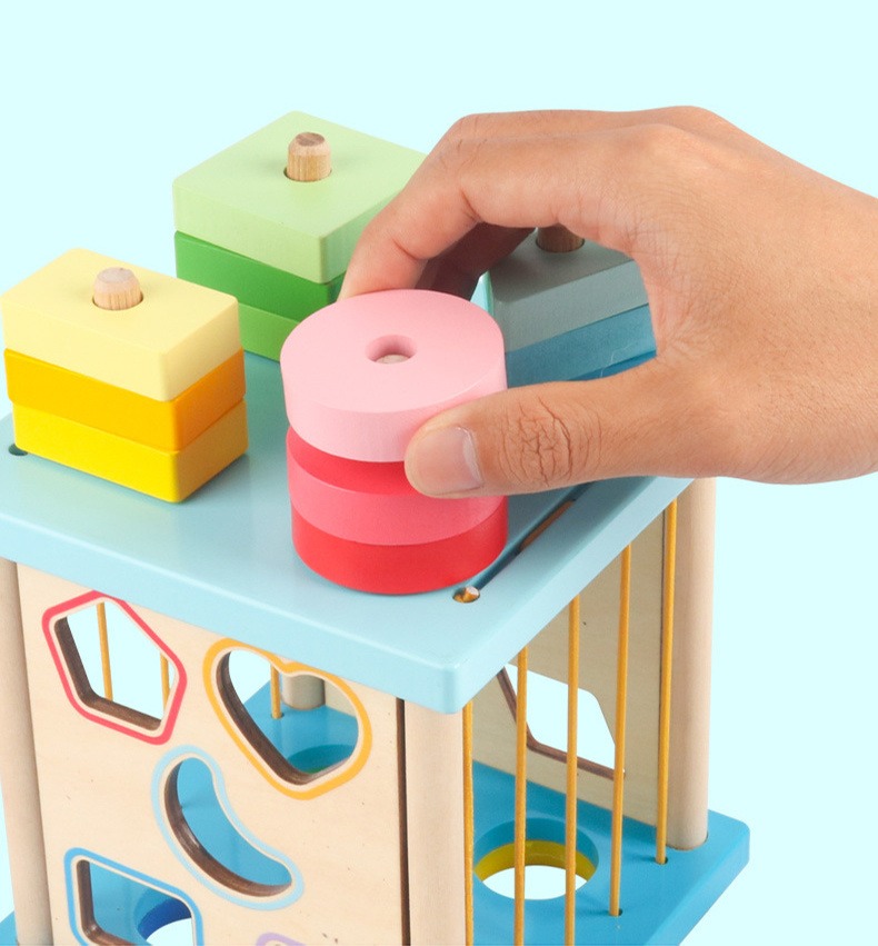 Children Early Educational Wooden Block Box Shape Sorting Toy Hot Selling 4 in 1 Wooden Toys Shape Cognitive Block Wooden