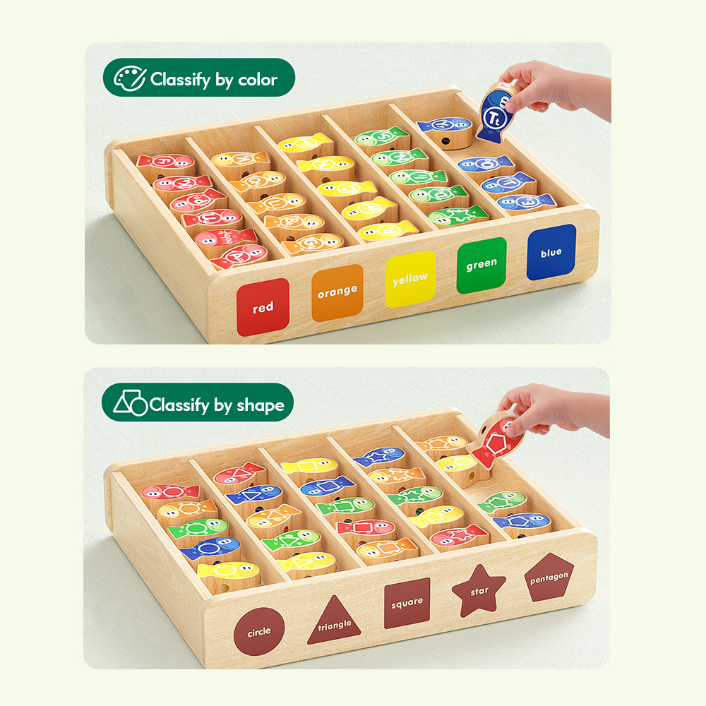 Montessori Wooden Sensory Toys for Toddlers 1-3 Years 26-Letter Magnetic Fishing &amp; Sorting Game Toy