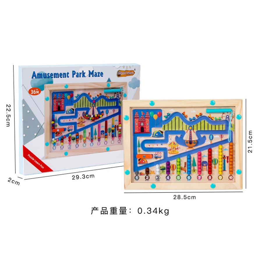 CPC CE EN71 Wooden Colors and Counting Wand Maze Board Bead Sorting Logic Game Preschool Math Educational Toys for Kids