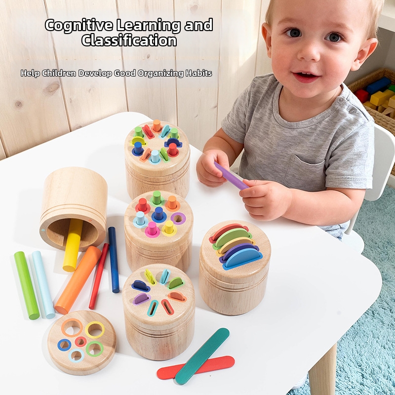 Kids Montessori Educational Toy Color Classification Cup Toddler Activities Fine Motor Skills Toy Children Wooden Toy Wholesale