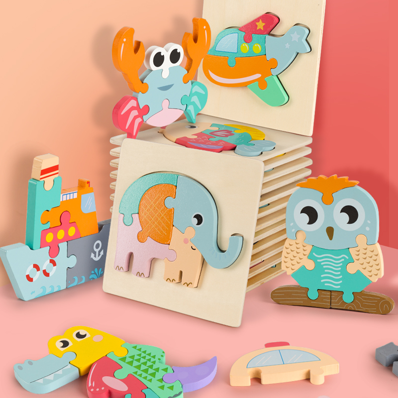 Wooden Chunky Puzzles for Toddlers Animal Vehicle Montessori Early Learning Educational Jigsaw Toys