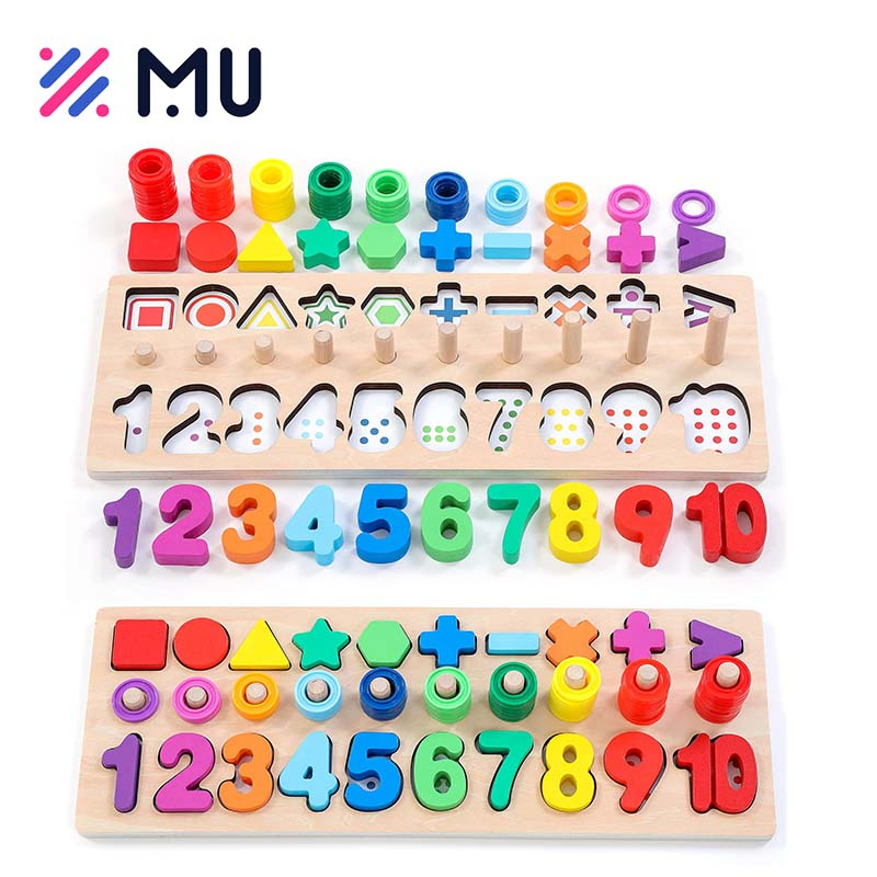 Montessori Shape Sorting Counting Game Wooden Number Puzzle Toys for Kids