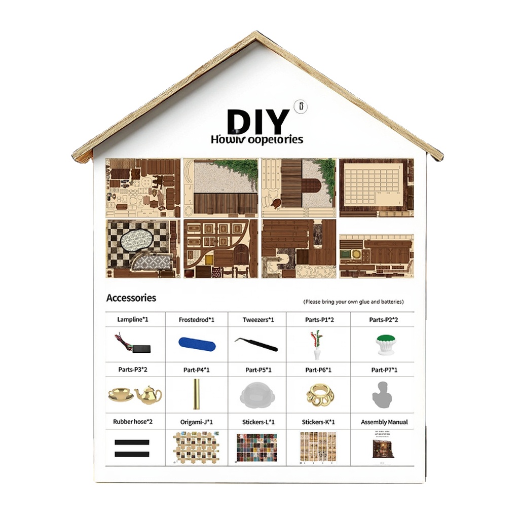Creative Handmade Eco-friendly Wooden DIY Building Blocks Architecture Doll House Miniature Furniture Set-1:48 Scale for Ages