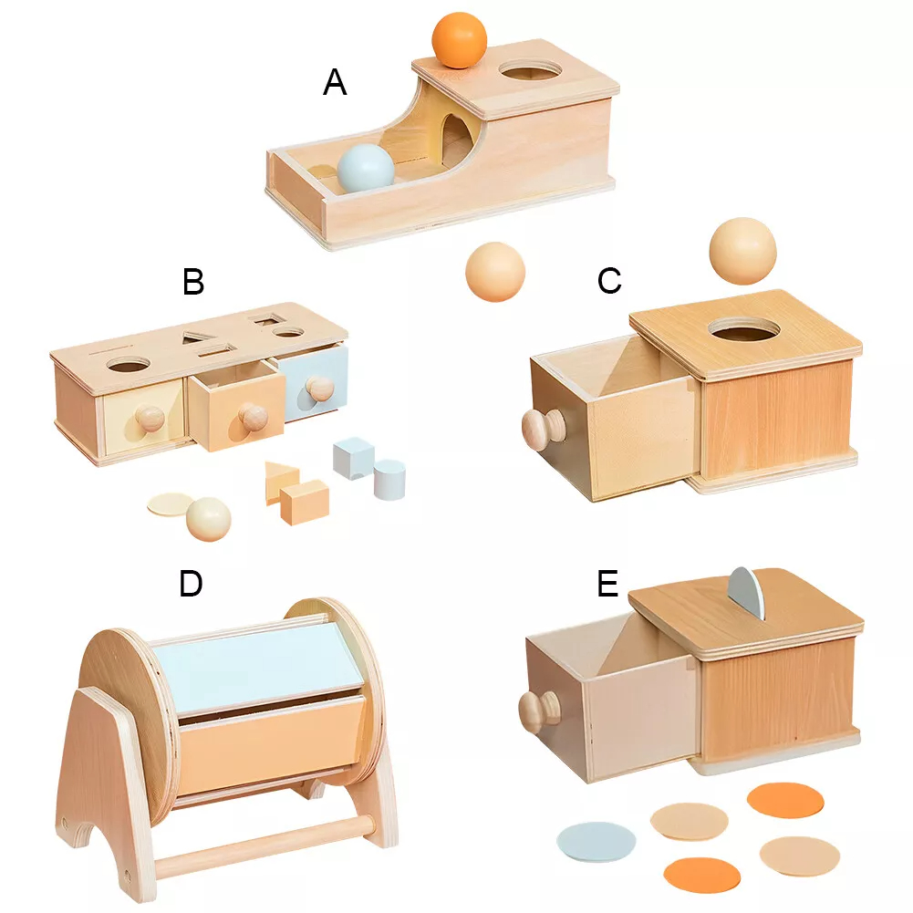 Baby Wooden Montessori Educational Toy Kids Wooden Ball Drawer Target Box Development Coin Box Materials Full Set Montessori Toy