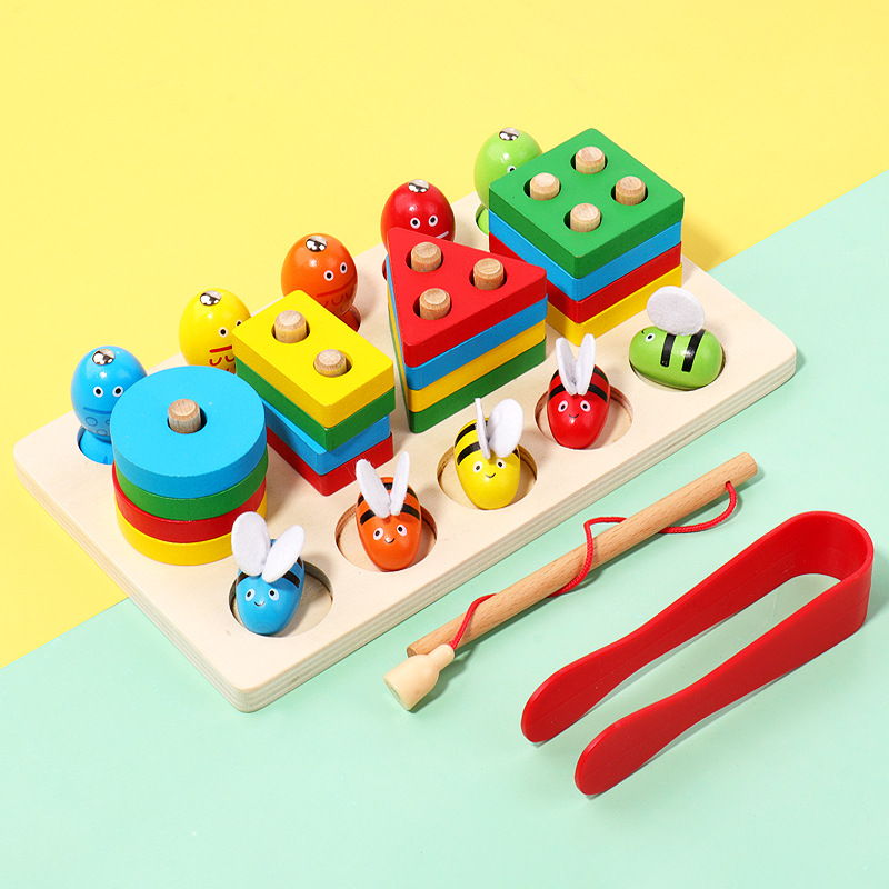 Wooden Nested Column Children's Early Education Geometric Shape Building Blocks Recognition Classification Intelligence Toys