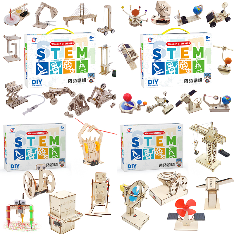 OEM Wooden 3D Puzzle Experiment Set Diy Assembly Science Engineering Porjects Kit Montessori Educational Stem Toys For Kids Gift
