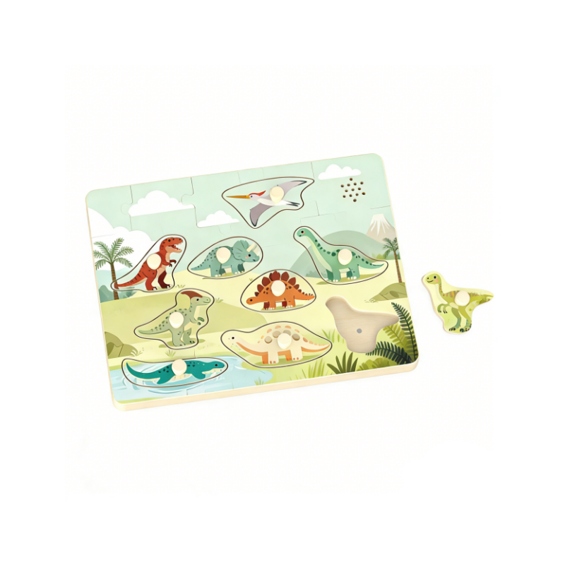 Animal Themed Design Wooden Jigsaw Puzzle Board Electronic with Sound Effect Cognition Educational Puzzle Toy for Children