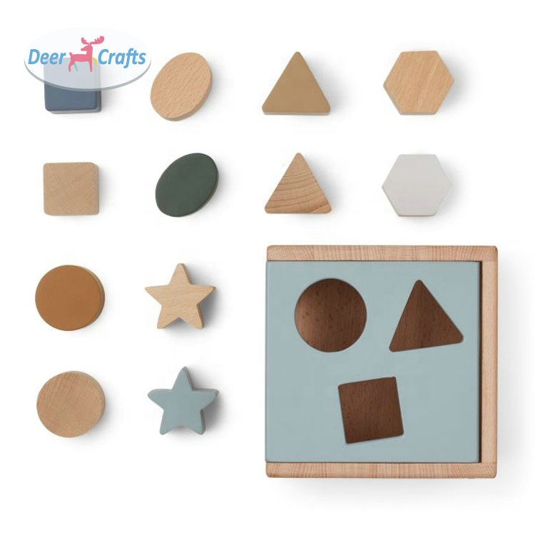Hot Sale Kids Geometric Shape Blocks Matching Game Wooden Shape Sorting Cube DD12446