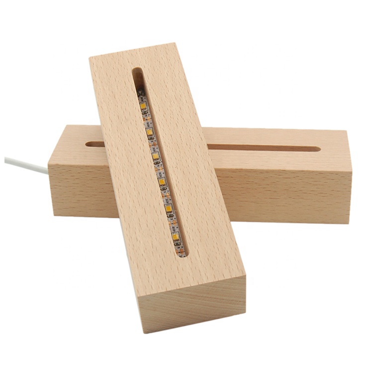 Hot Selling Beech USB Rectangular Night Light Wooden Led Light Bases For Acrylic