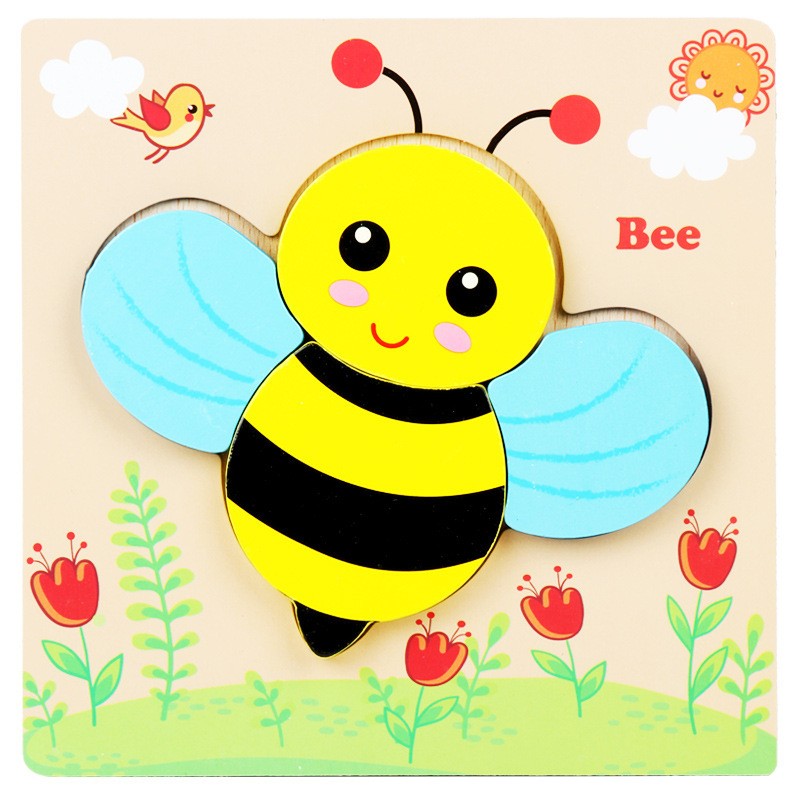 3D Eco-friendly Painted Wooden Animal Puzzles Montessori Toys Early Learning Preschool Gift Wooden Puzzle Set