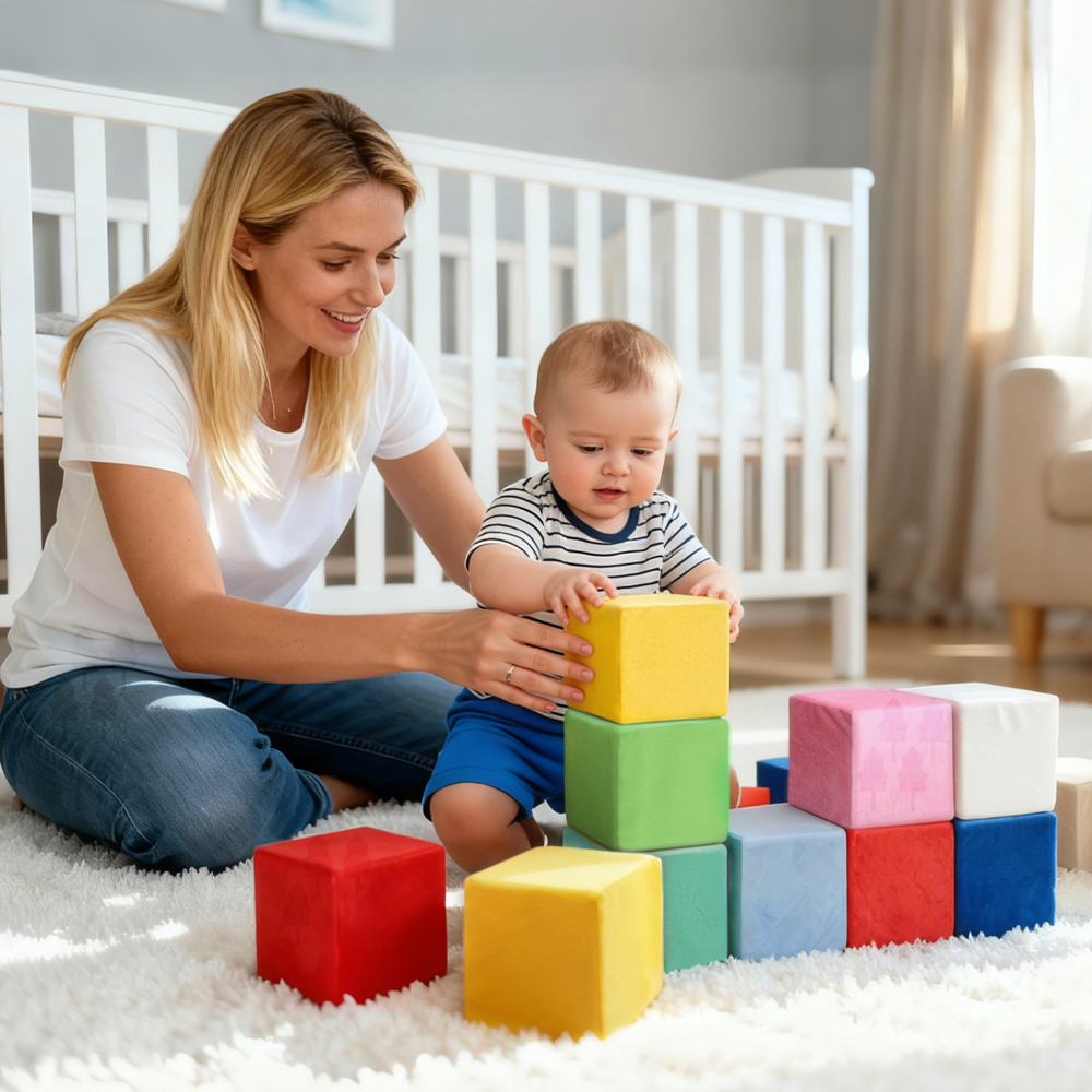 Factory Custom Colorful Soft Baby Toy 14cm Cubic Foam Stacking Toy Set For Toddler Early Educational Sports Theme